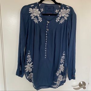 Johnny Was Embroidered Blue Blouse